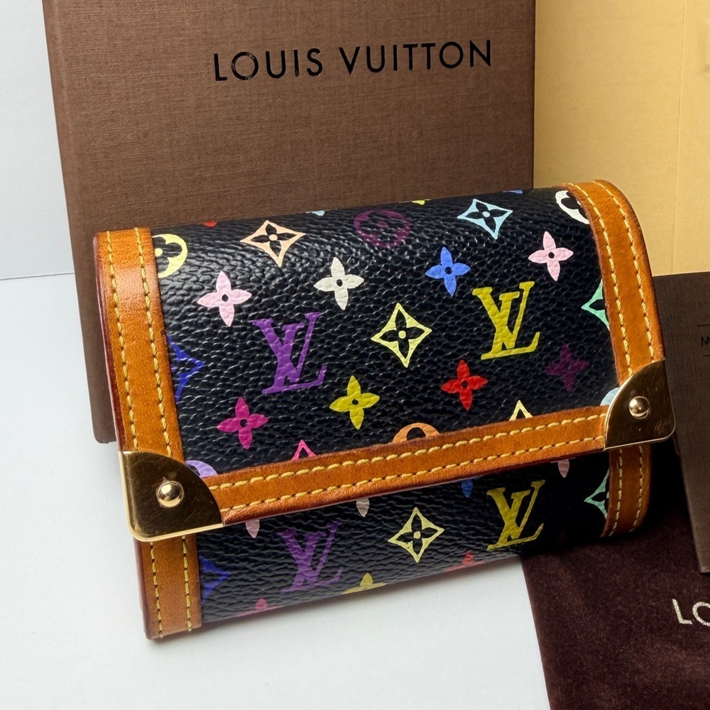 Louis Vuitton Murakami Black Porte Monnaie Plat Coin Card Wallet Full Inclusion